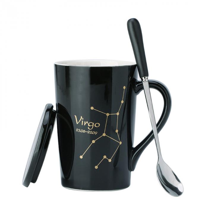 L'abitudine di alta qualità ha stampato 12 tazze ceramiche della chiavetta del caffè delle tazze della costellazione con la metallina del drinkware del cucchiaio e del coperchio colorata multi